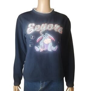 Disney Y2k Embroidered Eeyore Appliqué with Decorate Stitch Blue Fleece Size S